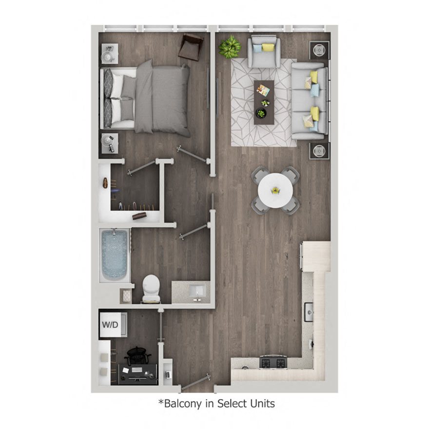 One bedroom floor plan at nVe at Fairfax